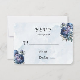 Dusty Navy Painted Peony Wedding RSVP Kaarten