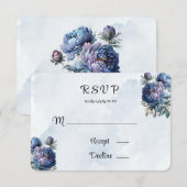 Dusty Navy Painted Peony Wedding RSVP Kaarten Kaartje (Voorkant / Achterkant)
