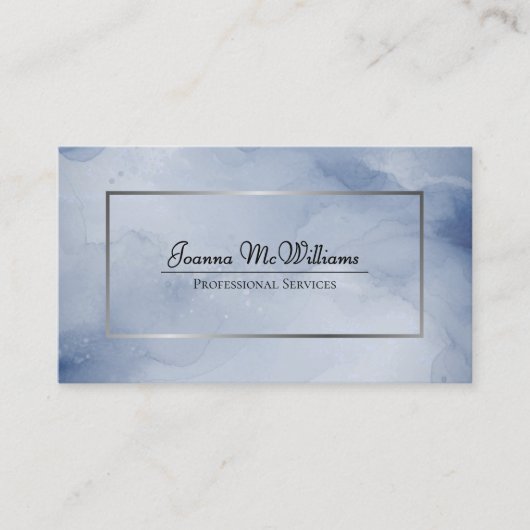 Dusty Navy & Silver Abstracte Waterverf QR-code Visitekaartje (Voorkant)