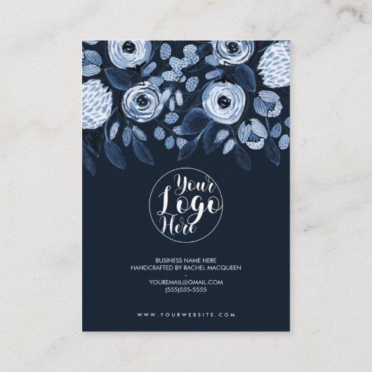 Dusty Navy Waterverf Bloemen Klant Dank u Visitekaartje (Achterkant)