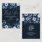 Dusty Navy Waterverf Bloemen Klant Dank u Visitekaartje (Voorkant / Achterkant)