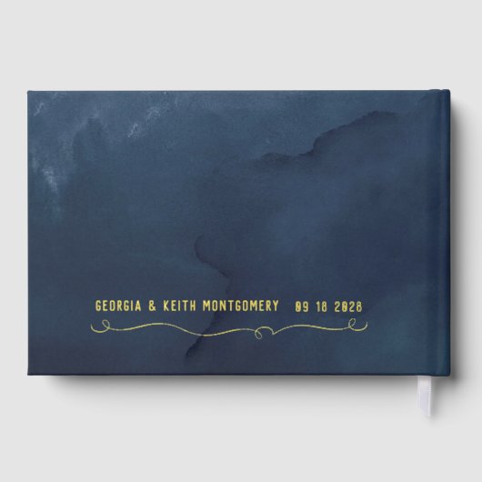 Dusty Navy Waterverf Gold Script Elegant Wedding Gastenboek (Achterkant)