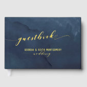 Dusty Navy Waterverf Gold Script Elegant Wedding Gastenboek (Voorkant)