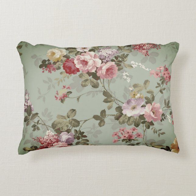  Dusty Olive Green Floral Design Accent Kussen (Voorkant)