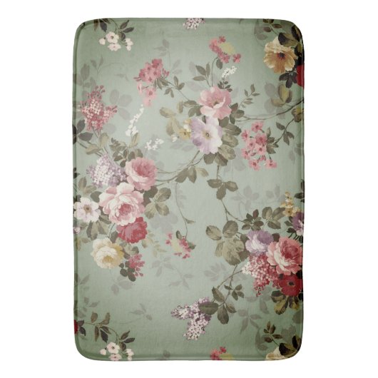  Dusty Olive Green Floral Design Badmat (Voorkant Verticaal)
