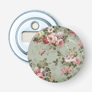 Dusty Olive Green Floral Design Button Flesopener
