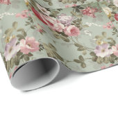  Dusty Olive Green Floral Design Cadeaupapier (Rol Hoek)