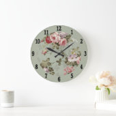 Dusty Olive Green Floral Design Grote Klok (Huis)