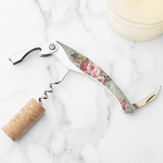 Dusty Olive Green Floral Design Kurkentrekker (Voorkant)