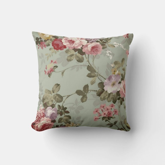  Dusty Olive Green Floral Design Kussen (Voorkant)