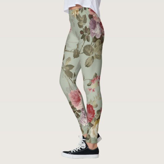  Dusty Olive Green Floral Design Leggings (Links)