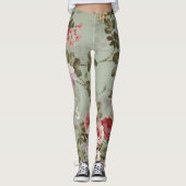  Dusty Olive Green Floral Design Leggings (Voorkant)