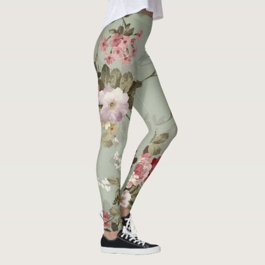  Dusty Olive Green Floral Design Leggings (Rechts)