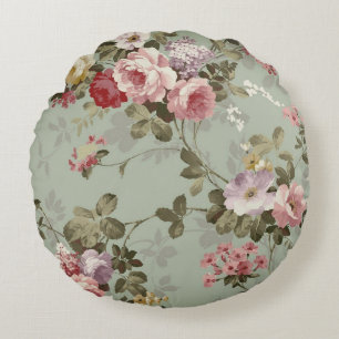  Dusty Olive Green Floral Design Rond Kussen