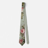 Dusty Olive Green Floral Design Silky Stropdas (Voorkant)