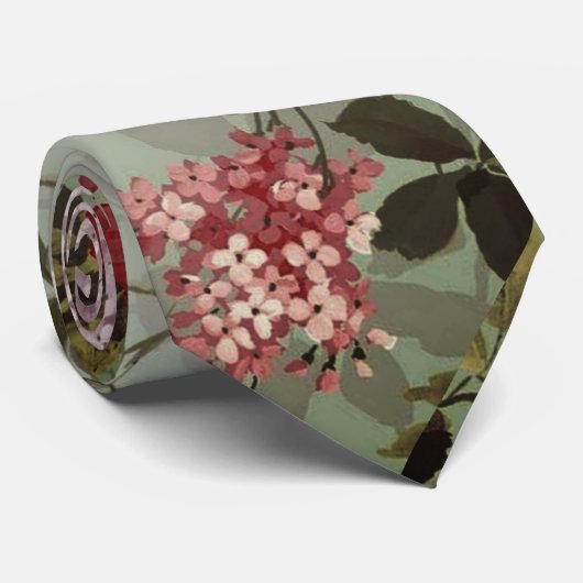  Dusty Olive Green Floral Design Silky Stropdas (Opgerold)