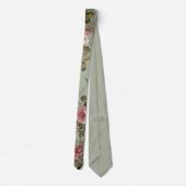  Dusty Olive Green Floral Design Silky Stropdas (Achterkant)