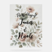 Dusty Olive Pink & Gold Waterverf Bloemen Huwelijk Acryl Bord (Voorkant)