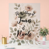 Dusty Olive Pink & Gold Waterverf Bloemen Huwelijk Acryl Bord (Huwelijk)