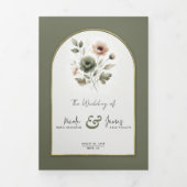 Dusty Olive Pink & Gold Waterverf Bloemen Huwelijk Drieluik Uitnodiging (Cover)