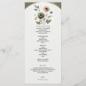 Dusty Olive Pink & Gold Waterverf Bloemen Huwelijk Programmakaart (Achterkant)
