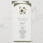 Dusty Olive Pink & Gold Waterverf Bloemen Huwelijk Programmakaart (Voorkant / Achterkant)