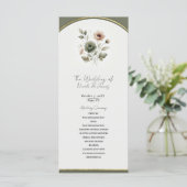Dusty Olive Pink & Gold Waterverf Bloemen Huwelijk Programmakaart (Staand voorkant)