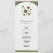 Dusty Olive Pink & Gold Waterverf Bloemen Huwelijk Programmakaart (Voorkant)