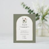 Dusty Olive Pink Gold Waterverf Floral RSVP Kaart (Staand voorkant)
