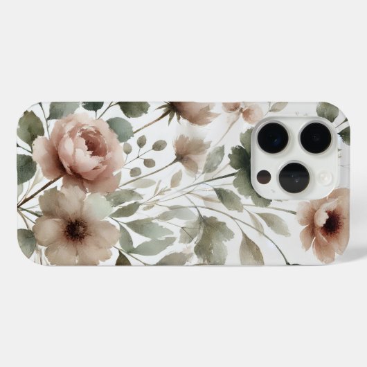 Dusty Olive & Pink Waterverf Modern Floral Case-Mate iPhone Case (Achterkant (horizontaal))