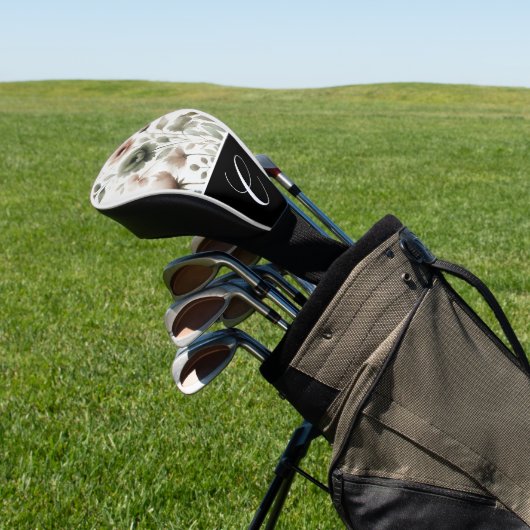 Dusty Olive & Pink Waterverf Modern Floral Golfheadcover (Insitu)