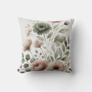 Dusty Olive & Pink Waterverf Modern Floral Kussen