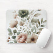 Dusty Olive & Pink Waterverf Modern Floral Muismat (Met muis)