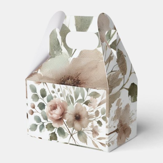 Dusty Olive & Roze Waterverf Bloemen Huwelijk Bedankdoosjes (Voorkant Zijde)