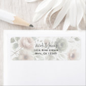 Dusty Olive & Roze Waterverf Bloemen Huwelijk Etiket (Insitu)