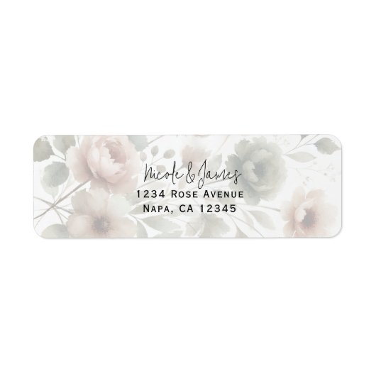 Dusty Olive & Roze Waterverf Bloemen Huwelijk Etiket (Voorkant)