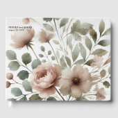 Dusty Olive & Roze Waterverf Bloemen Huwelijk Gastenboek (Voorkant)