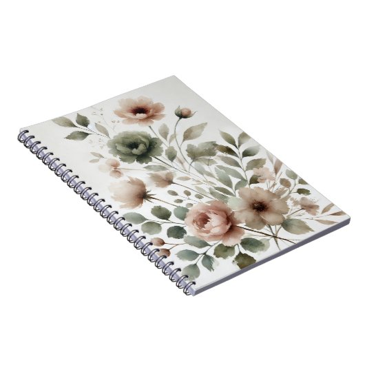 Dusty Olive & Roze Waterverf Bloemen Huwelijk Notitieboek (Rechterzijde)