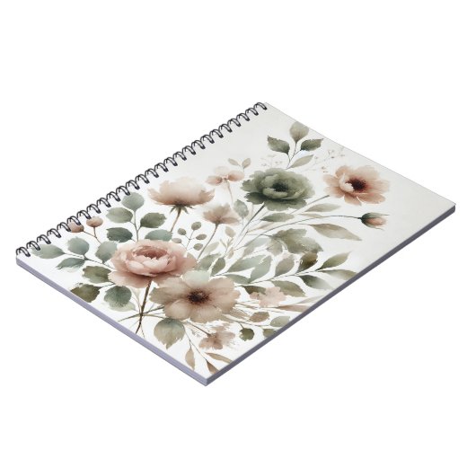 Dusty Olive & Roze Waterverf Bloemen Huwelijk Notitieboek (Linkerzijde)