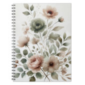 Dusty Olive & Roze Waterverf Bloemen Huwelijk Notitieboek (Voorkant)