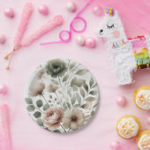 Dusty Olive & Roze Waterverf Bloemen Huwelijk Papieren Bordje (Feest)