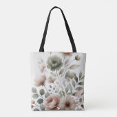 Dusty Olive & Roze Waterverf Bloemen Huwelijk Tote Bag (Achterkant)