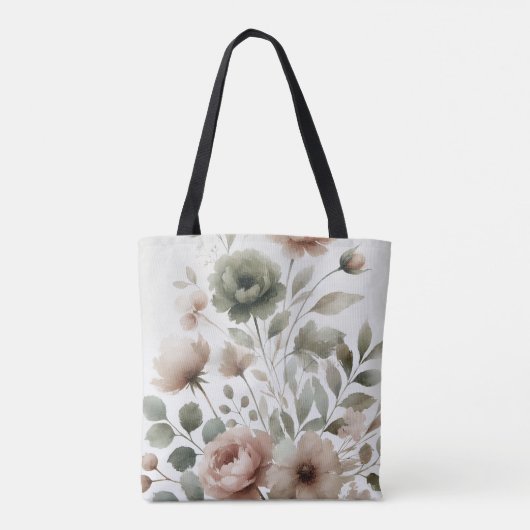 Dusty Olive & Roze Waterverf Bloemen Huwelijk Tote Bag (Achterkant)