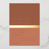 Dusty Oranje Terracotta Gold Foil Stripe Wedding Folie Uitnodiging (Voorkant)