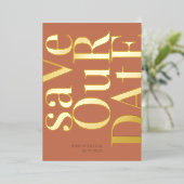 Dusty Oranje Terracotta sparen de datum Folie Uitnodiging (Staand Voorkant)