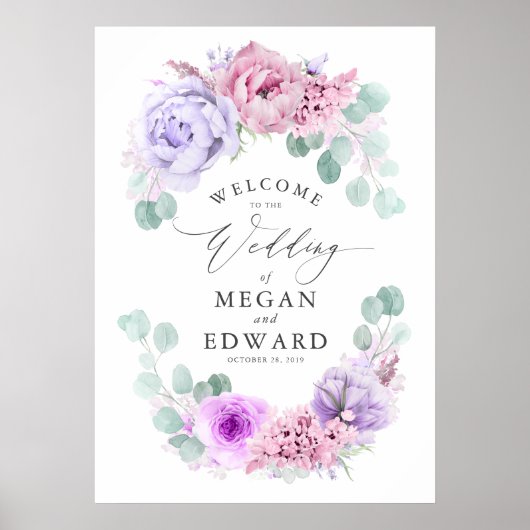 Dusty Paars and Pink Floral Wedding Welcome Poster (Voorkant)
