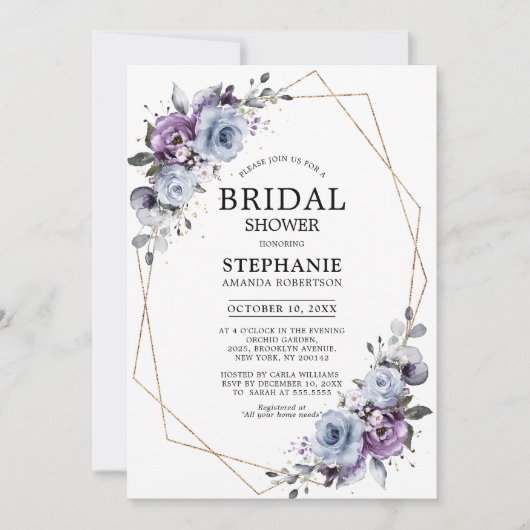 Dusty Paars Blooms Geometric Vrijgezellenfeest Inv Kaart (Voorkant)