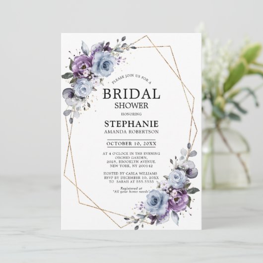 Dusty Paars Blooms Geometric Vrijgezellenfeest Inv Kaart (Staand voorkant)