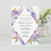 Dusty Paars Blue Floral Brunch Bubble Invitation Kaart (Staand voorkant)