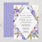 Dusty Paars Blue Floral Brunch Bubble Invitation Kaart (Voorkant / Achterkant)